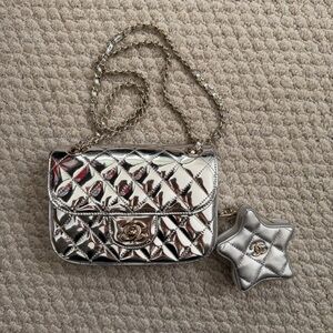 Silver Leather Quilted Chain Bag